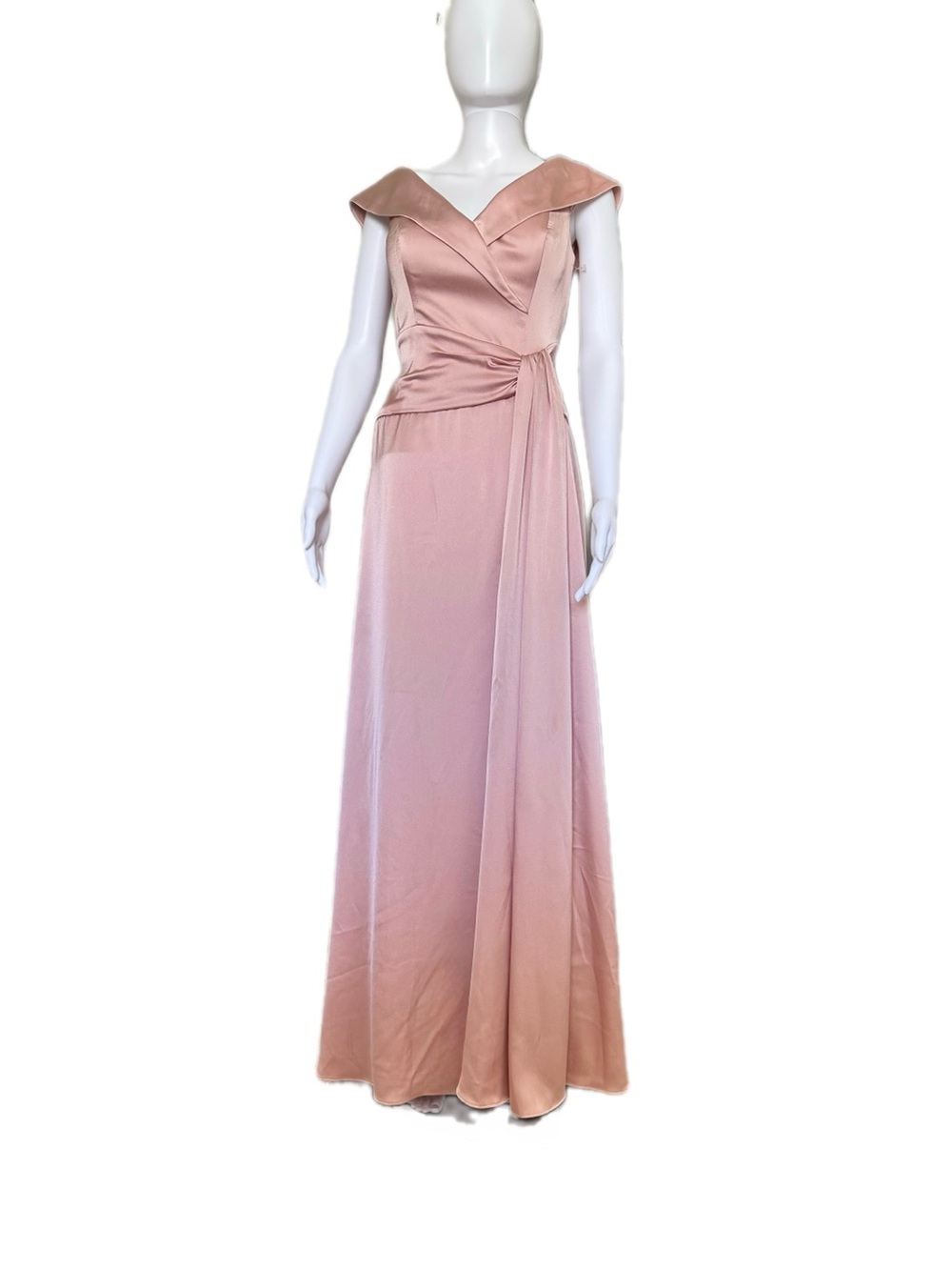 Xscape Dusty Rose Satin Off-Shoulder Maxi Gown